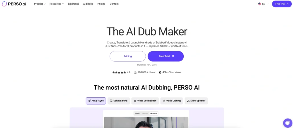 PERSO.ai interface showing homepage