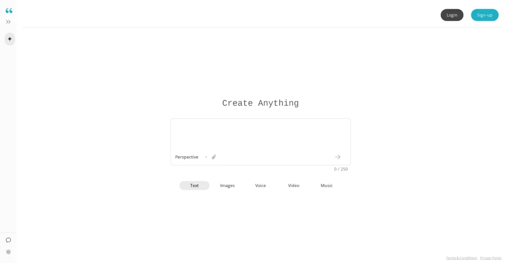 Perspective interface showing homepage