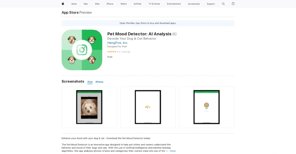 Pet Mood Detector interface showing homepage