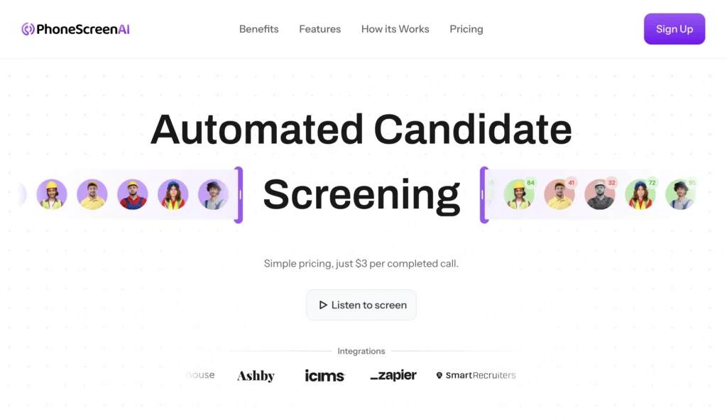 PhoneScreenAI interface showing homepage