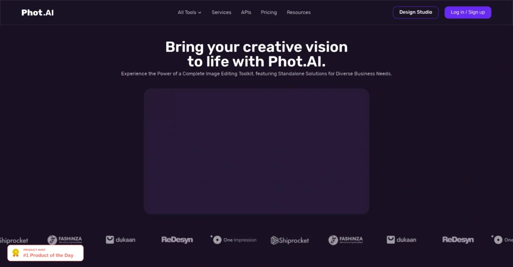 Phot AI interface showing homepage