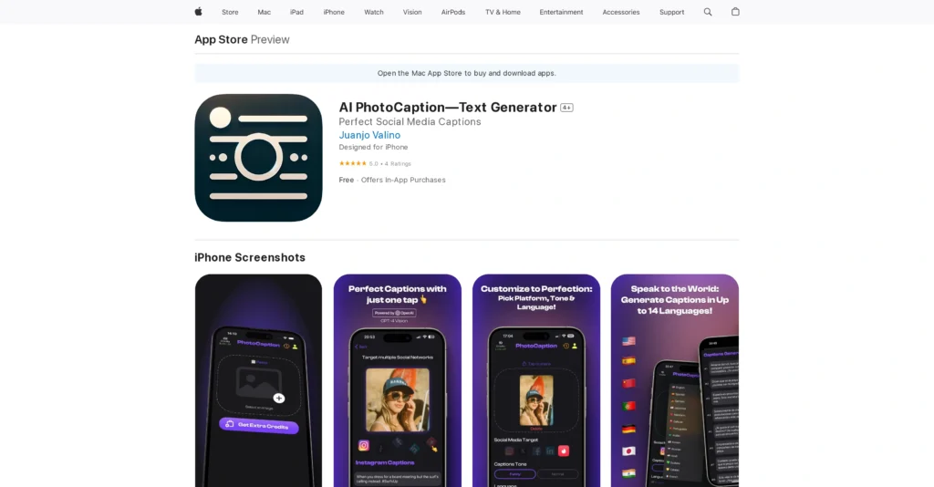 PhotoCaption AI interface showing homepage