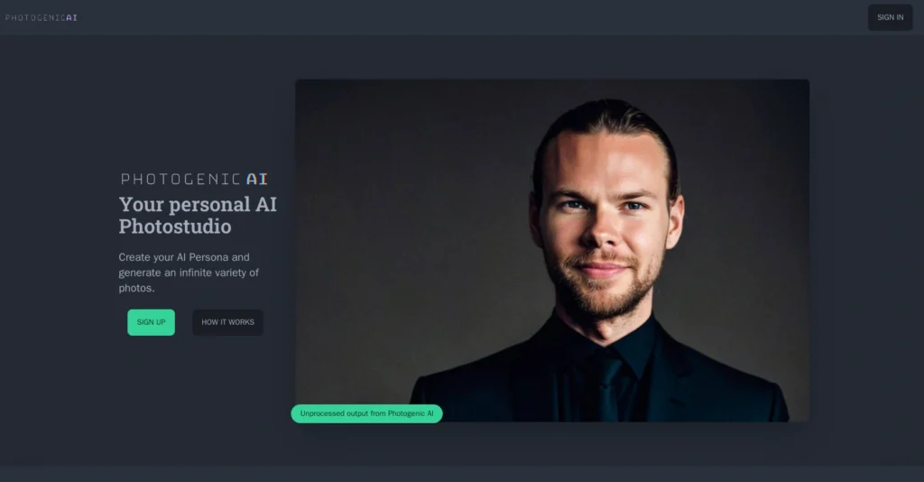 PhotogenicAI interface showing homepage