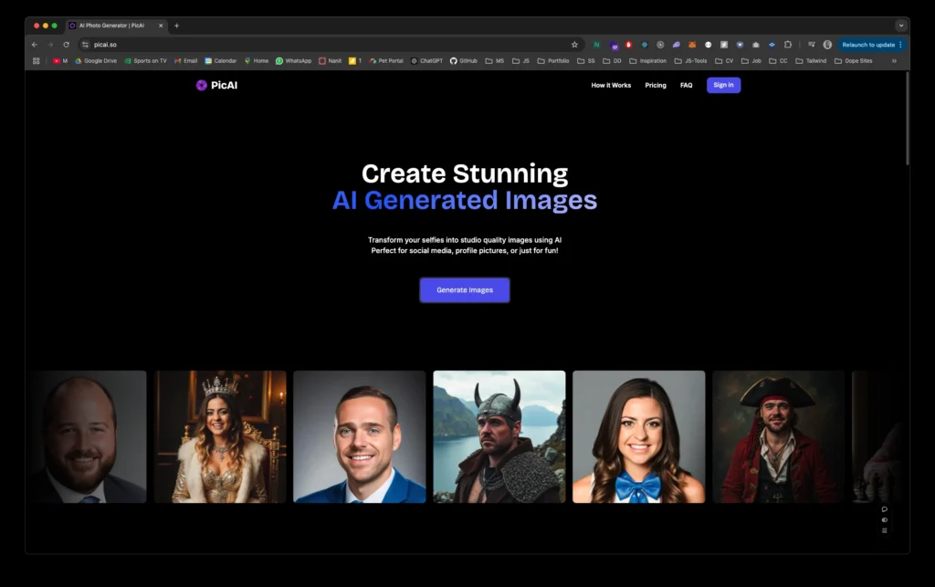 PicAI interface showing homepage