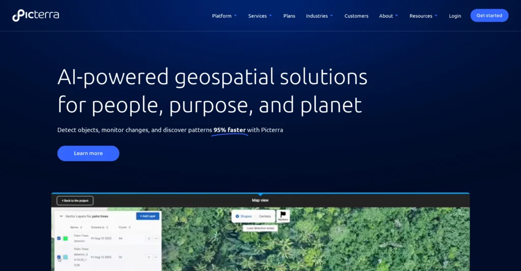 Picterra interface showing homepage