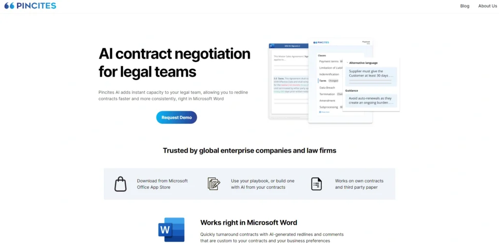 Pincites interface showing homepage