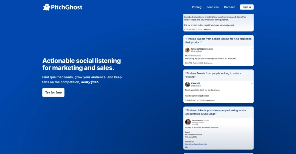 PitchGhost interface showing homepage
