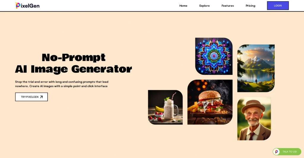 Pixelgen interface showing homepage
