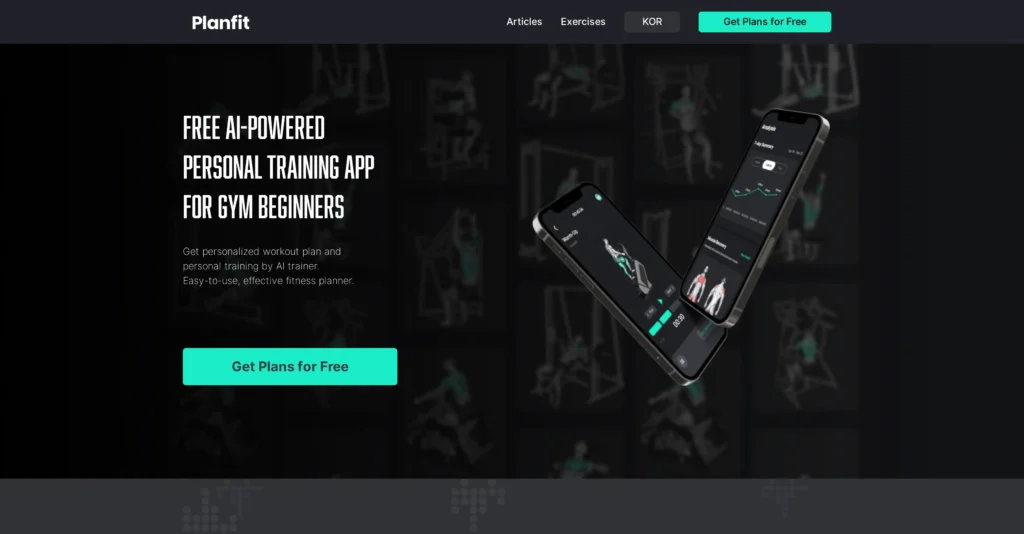 Planfit interface showing homepage