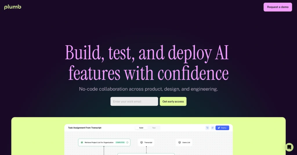Plumb interface showing homepage