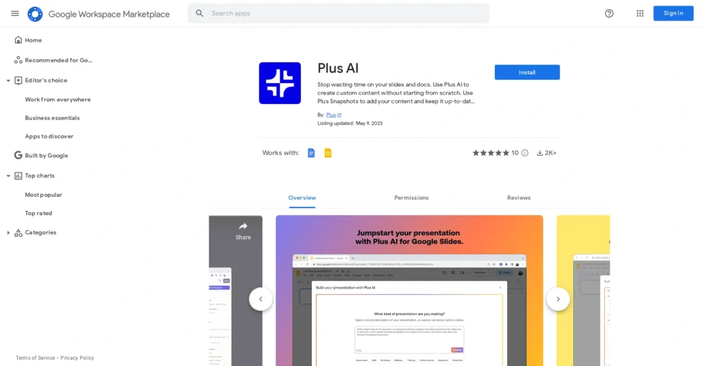 Plus AI interface showing homepage