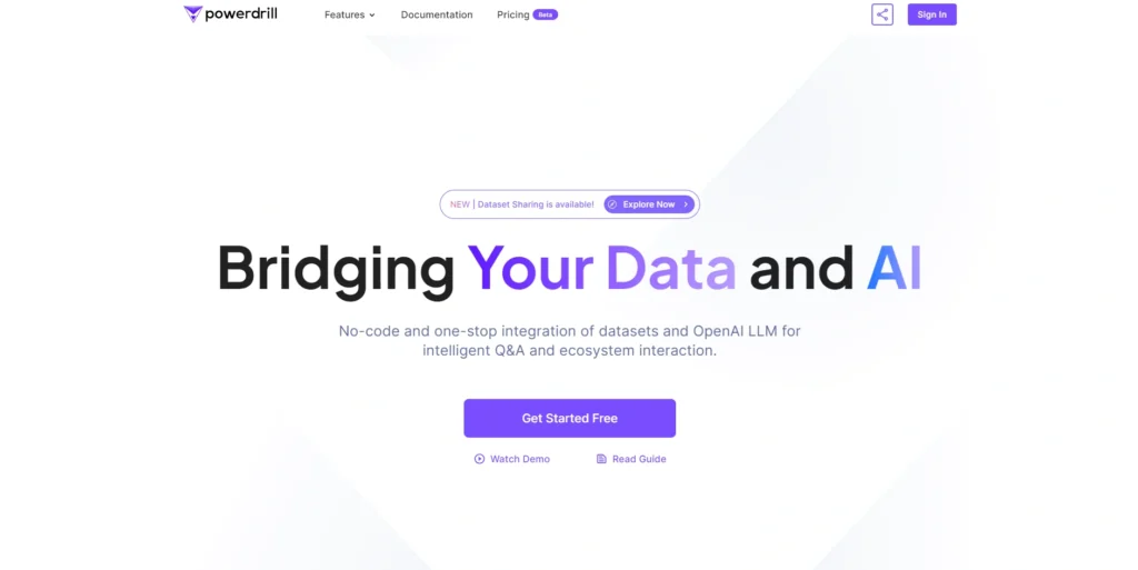 Powerdrill interface showing homepage