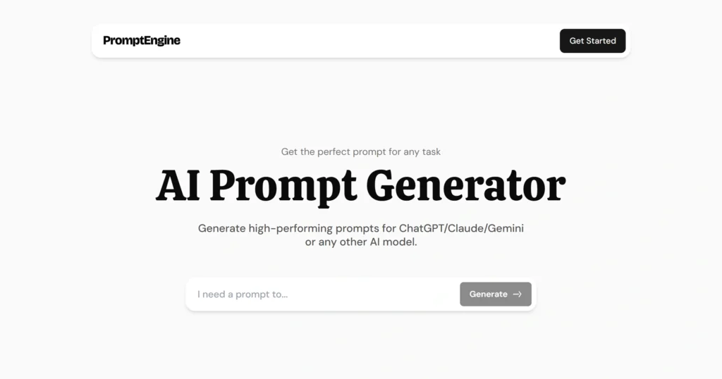 Prompt Engine interface showing homepage