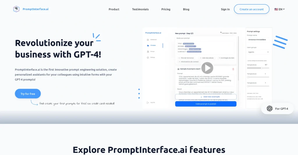 PromptInterface.ai interface showing homepage
