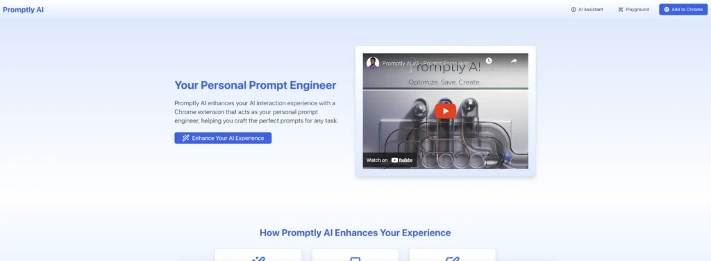 Promptly AI interface showing homepage