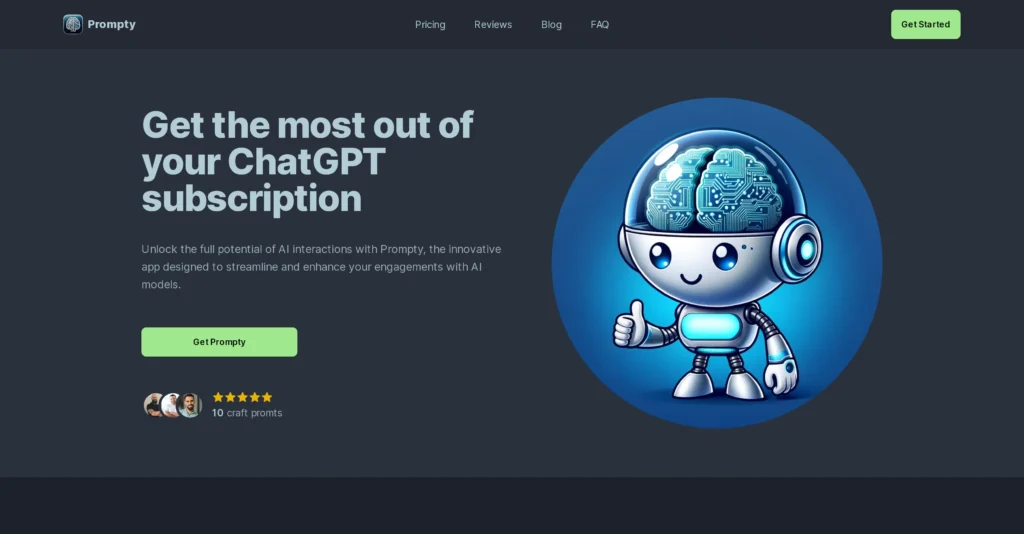 Prompty App interface showing homepage