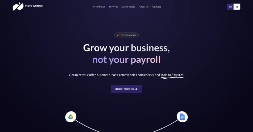 PulpSense interface showing homepage