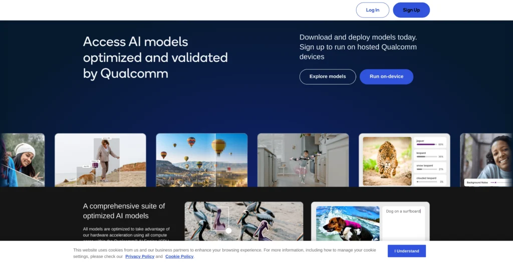 Qualcomm AI Hub interface showing homepage