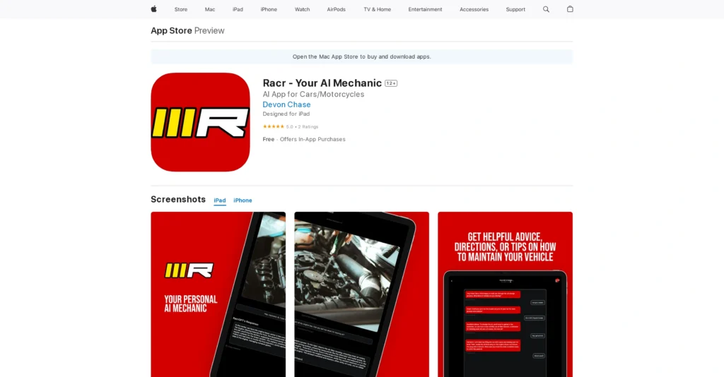 Racr interface showing homepage