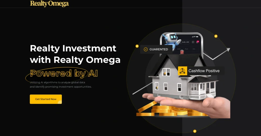 RealtyOmega interface showing homepage