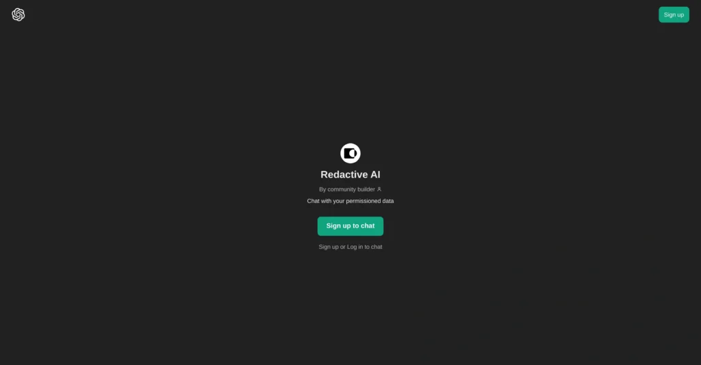 Redactive AI interface showing homepage