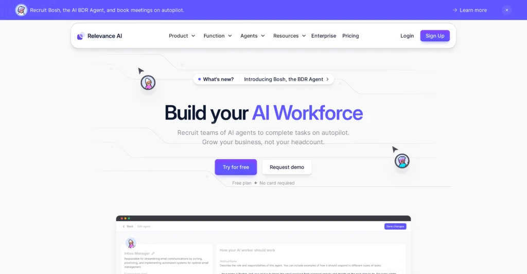 Relevance AI interface showing homepage