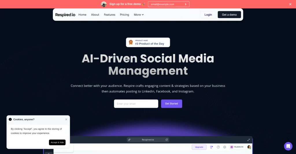 Respired interface showing homepage