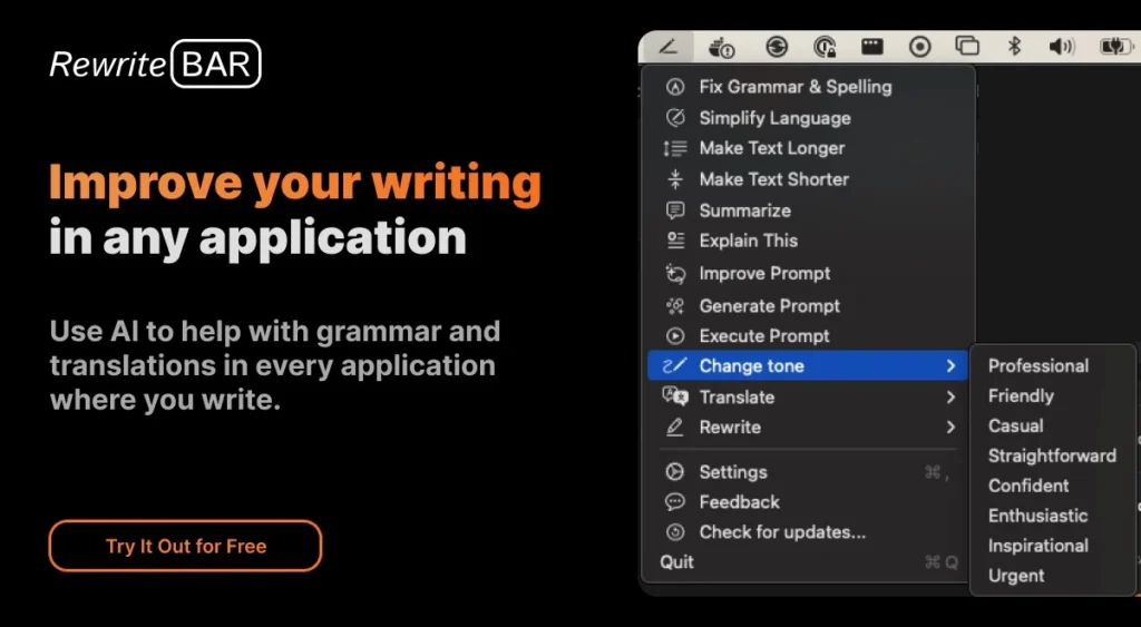 RewriteBar interface showing homepage