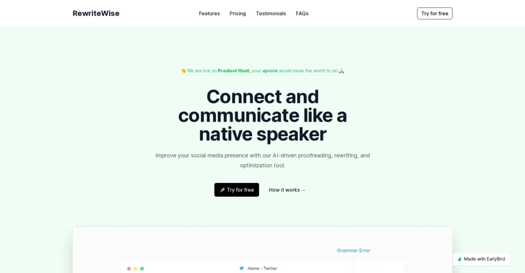 RewriteWise interface showing homepage