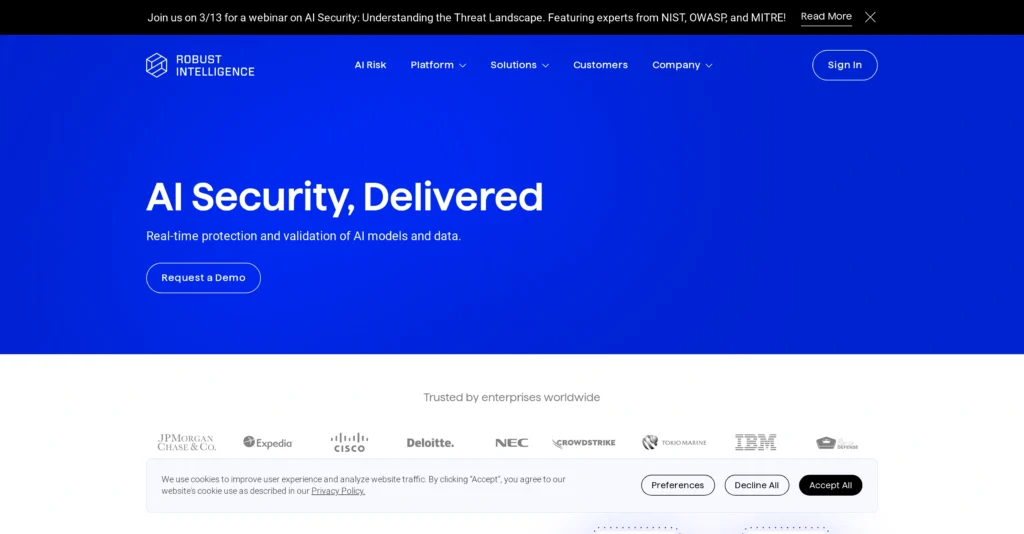 Robust Intelligence interface showing homepage