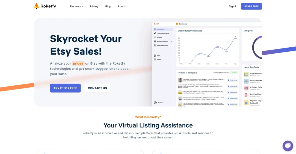 Roketfy interface showing homepage
