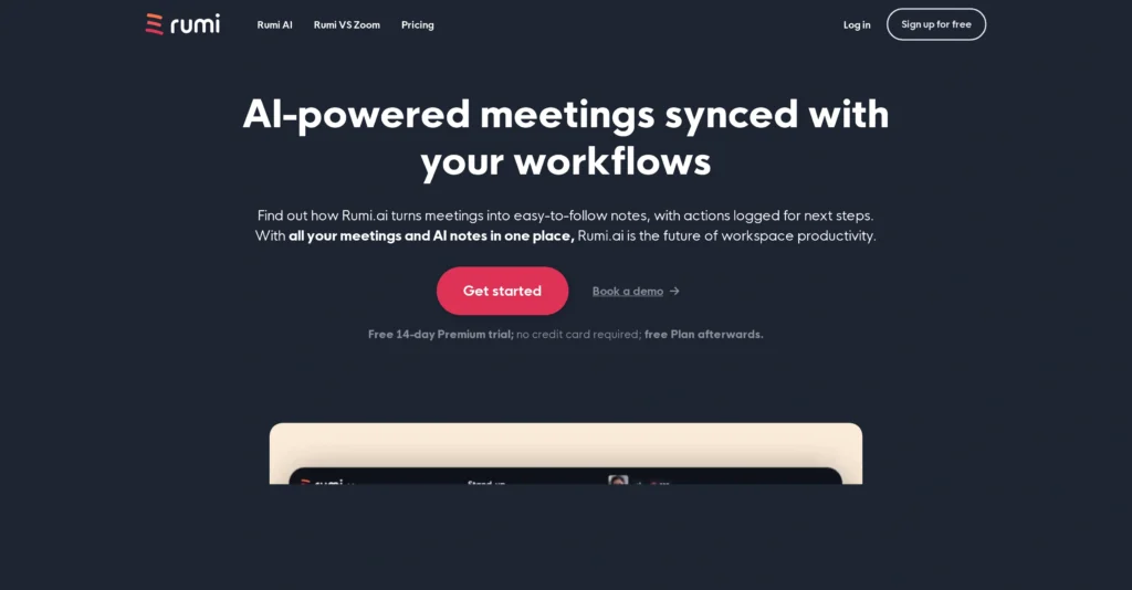 Rumi interface showing homepage