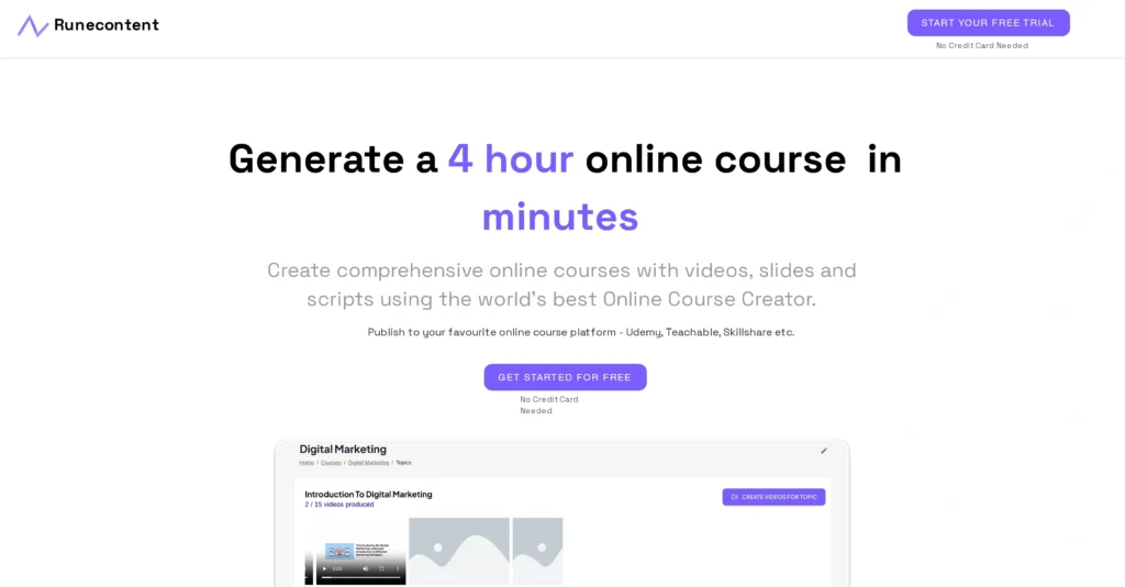 Rune Content interface showing homepage