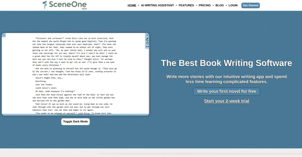 Scene One interface showing homepage