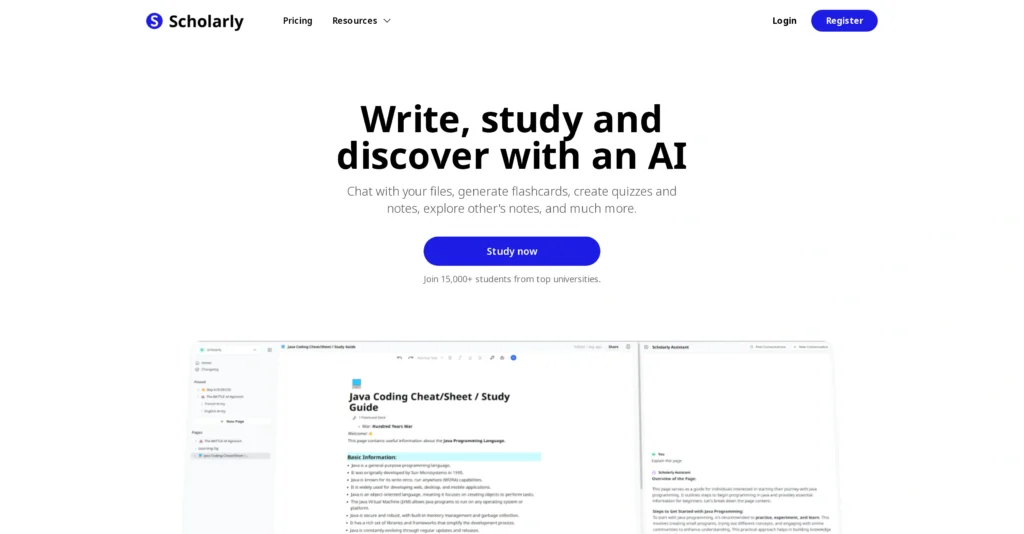 Scholarly interface showing homepage