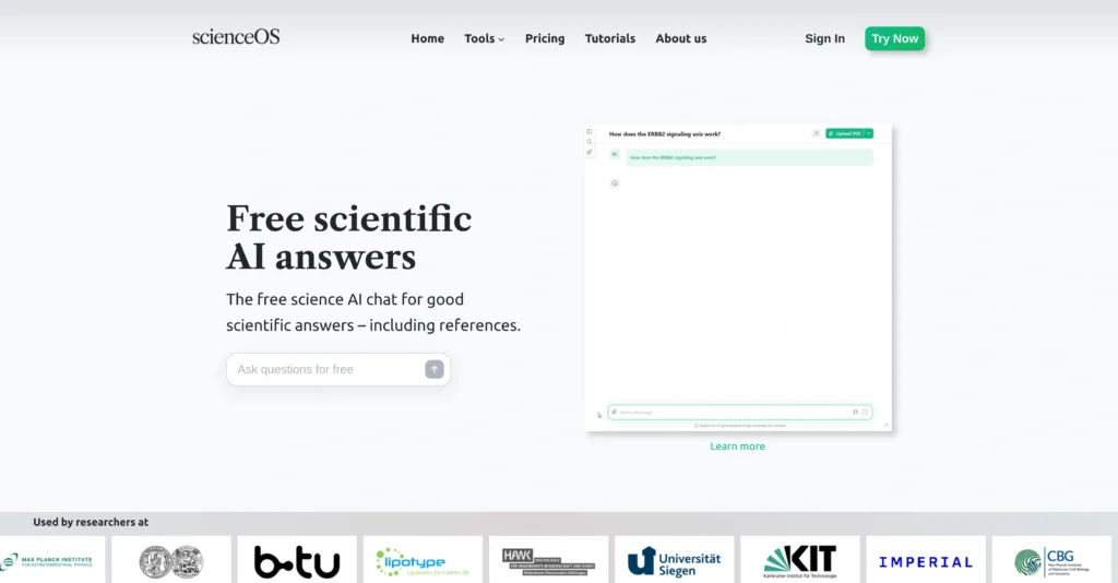 ScienceOS interface showing homepage