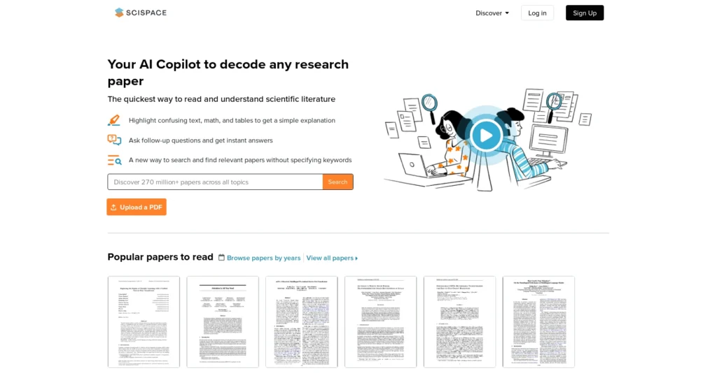 Scispace interface showing homepage