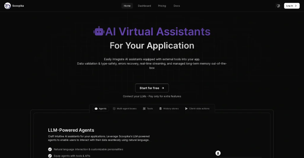 Scoopika interface showing homepage
