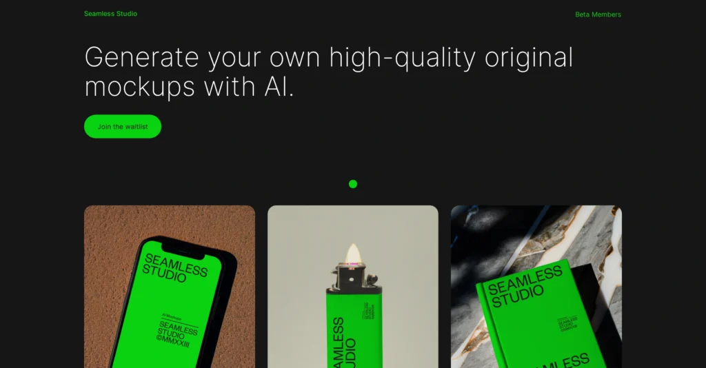 Seamless interface showing homepage