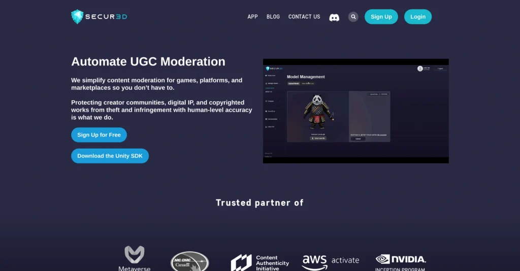 Secur3D interface showing homepage