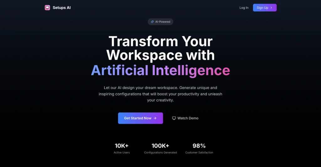 Setups AI interface showing homepage
