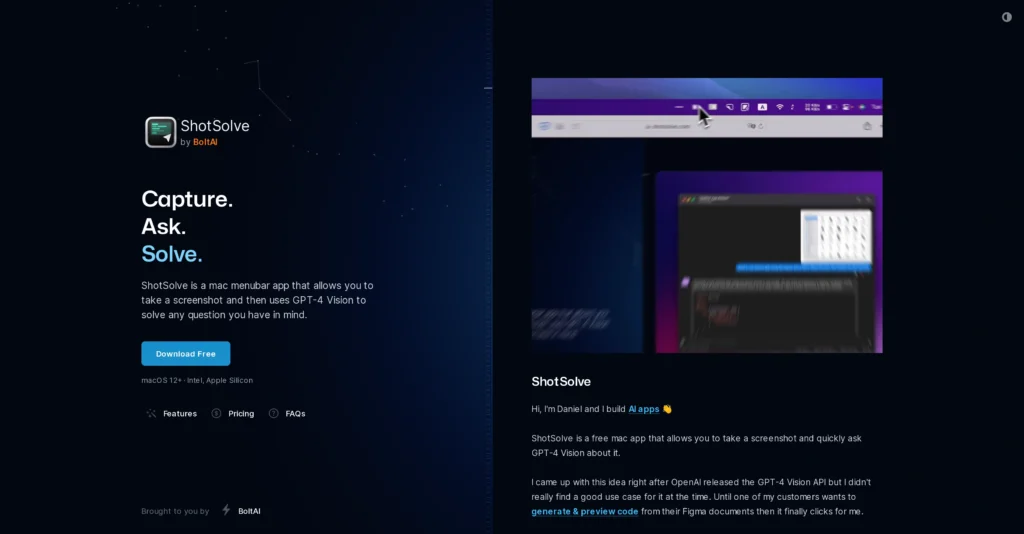 ShotSolve interface showing homepage