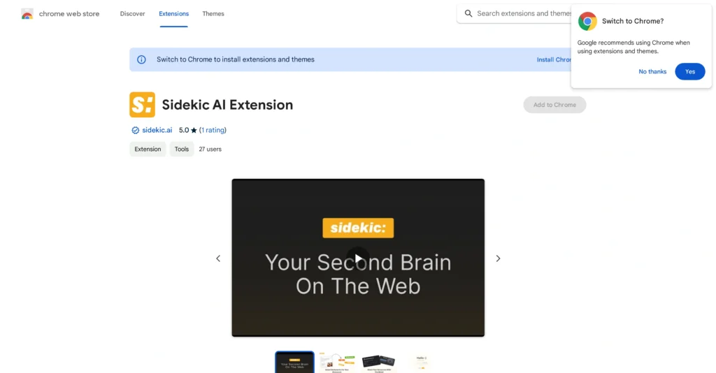 Sidekic interface showing homepage