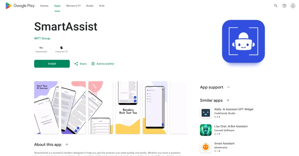 SmartAssist interface showing homepage