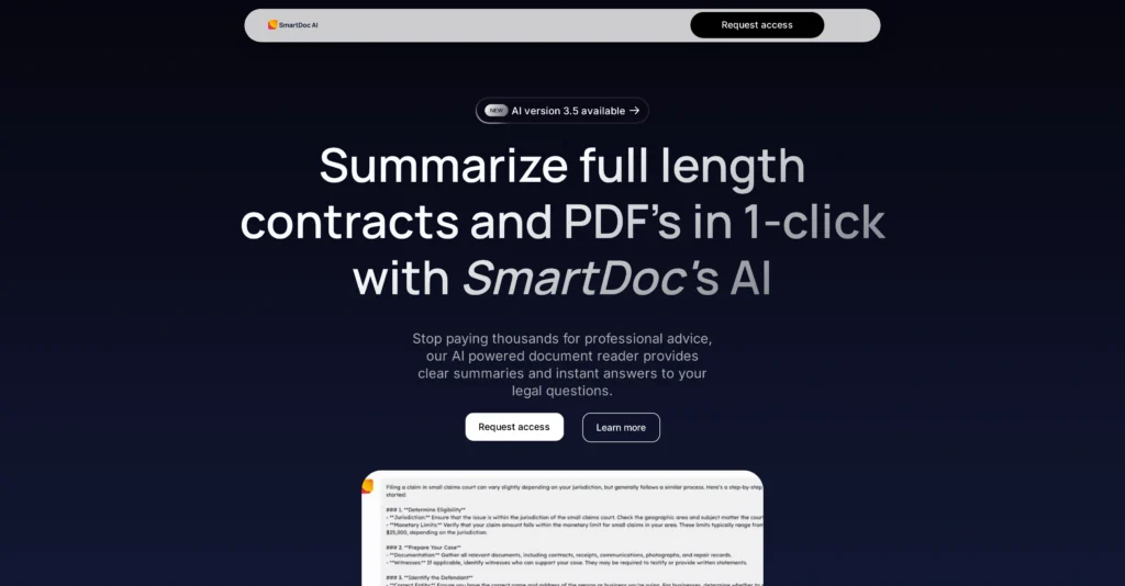 SmartDoc AI interface showing homepage