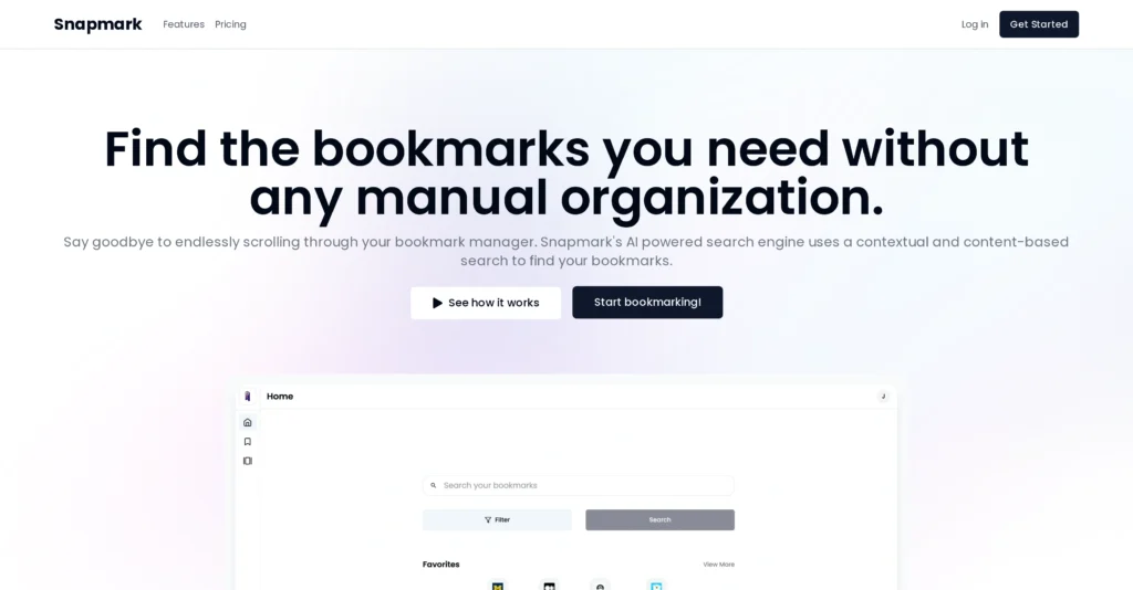 Snapmark interface showing homepage