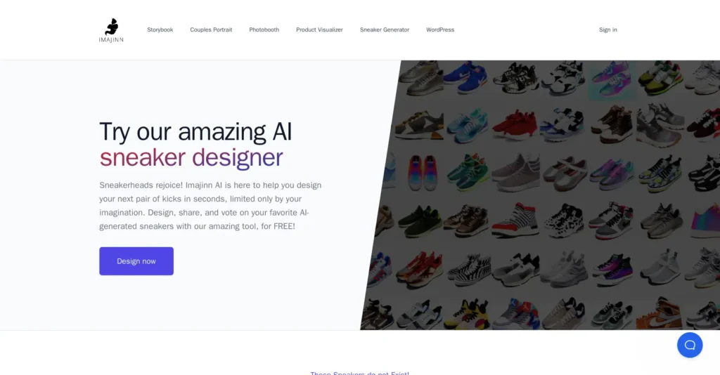 Sneaker Design by Imajinn interface showing homepage