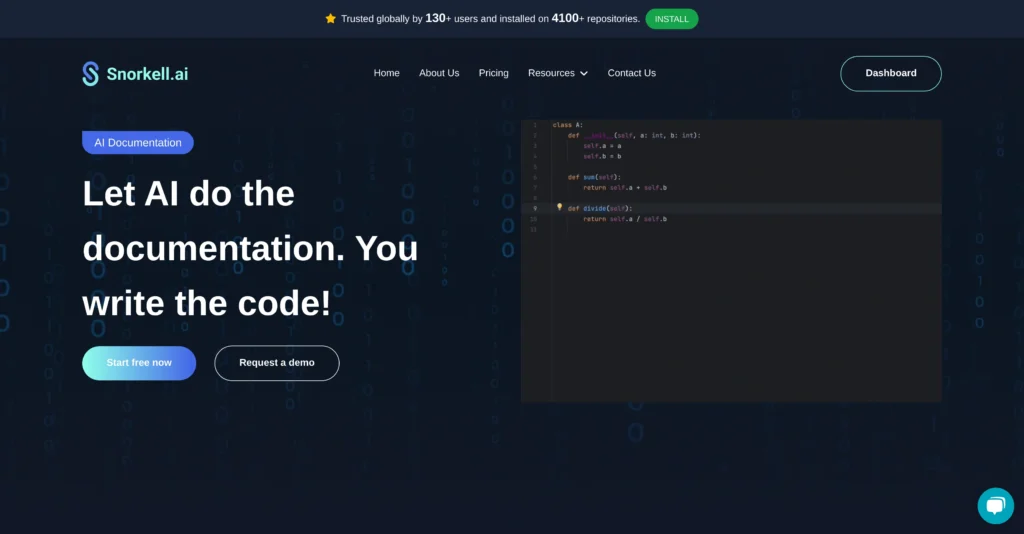 Snorkell interface showing homepage