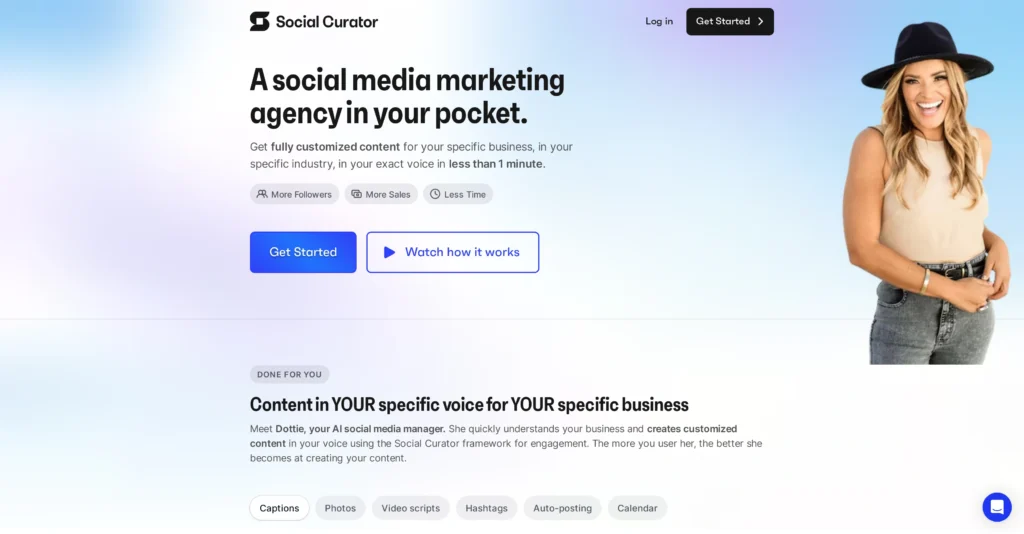 Social Curator interface showing homepage