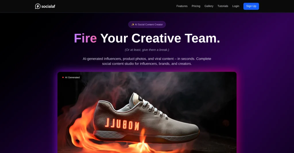Socialaf.ai interface showing homepage